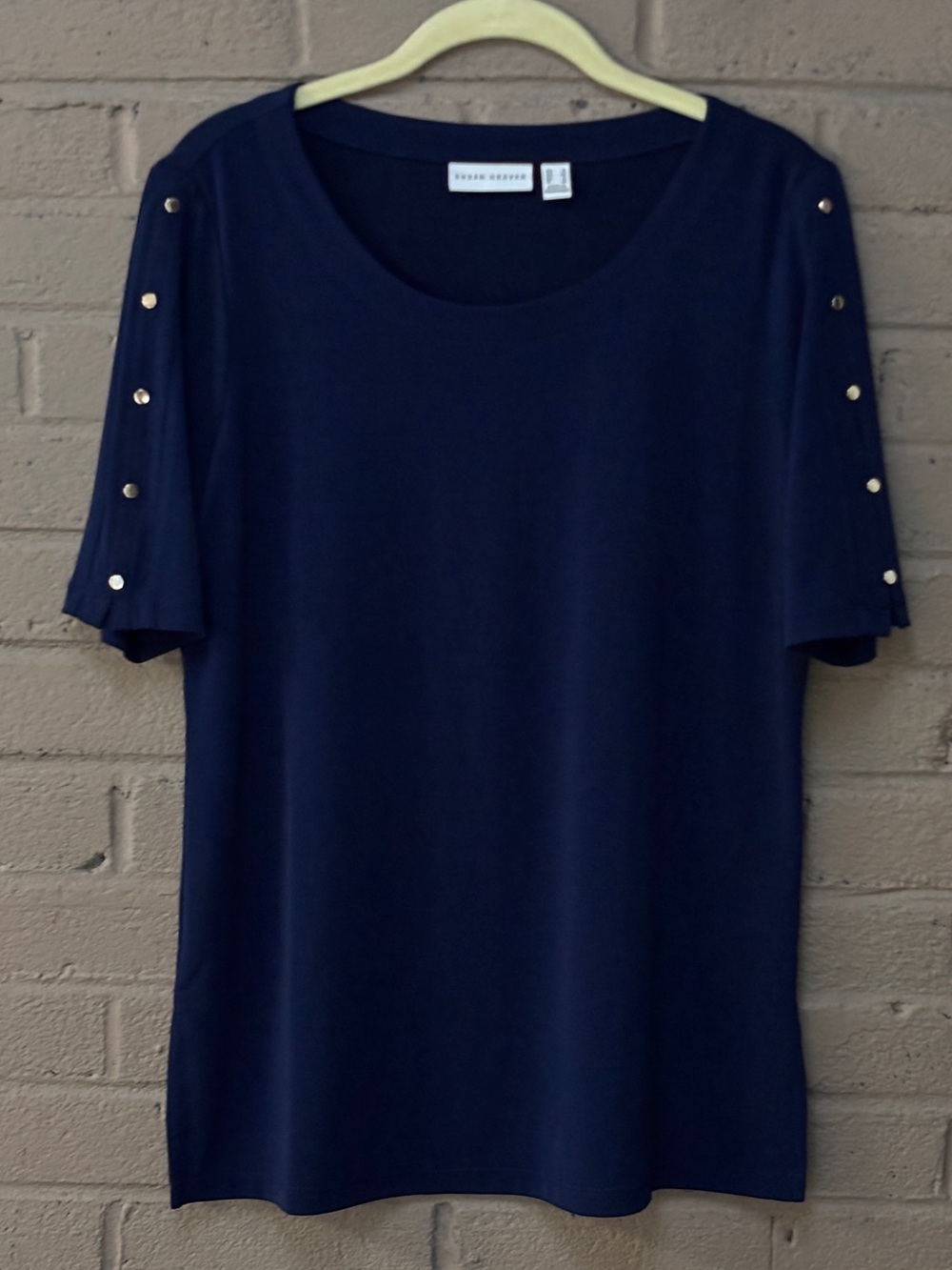 Susan Graver Liquid Knit  Navy Top  S